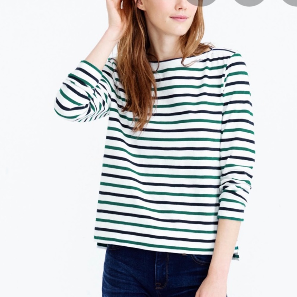 J Crew Navy Multicolor Striped Boatneck Top